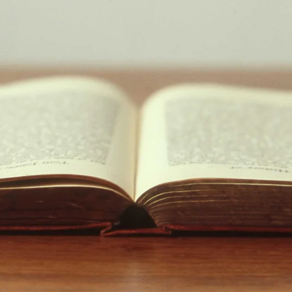 Раскрытая книга на деревянном столе